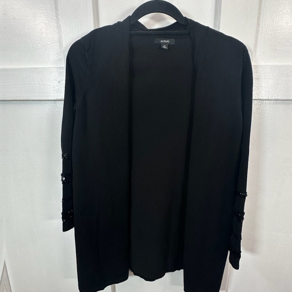 Alfani Womens Black Cardigan Sequin Sleeve‎ Open Front Petite PS